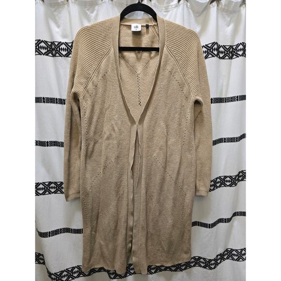 Cabi tan knit long sleeve duster cardigan hook and eye size medium - Picture 1 of 12